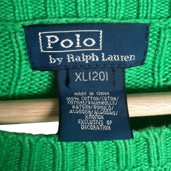 Polo Ralph Lauren 100% Cotton XL (20 Teen) Green Knit Sweater Pullover - Picture 3 of 6